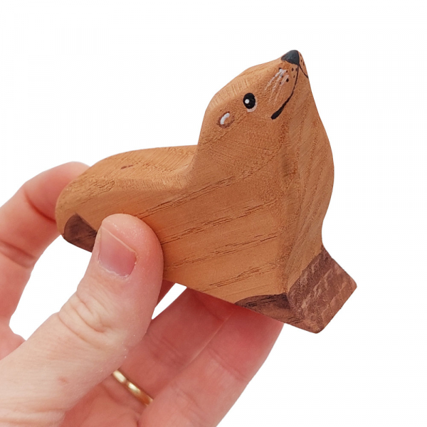Brown Fur Seal Wooden Toy in Hand - by Good Shepherd Toys