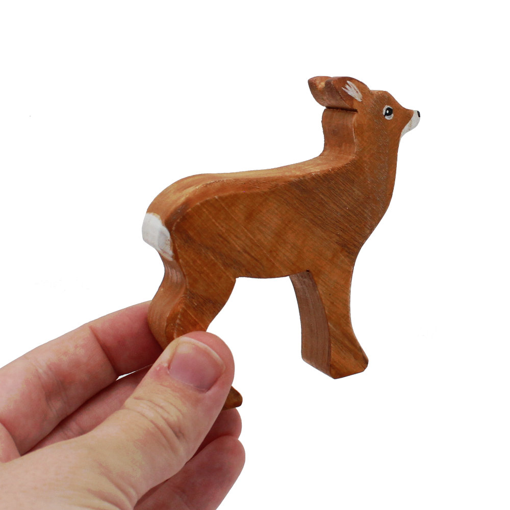 Deer Doe Wooden Figure in Hand