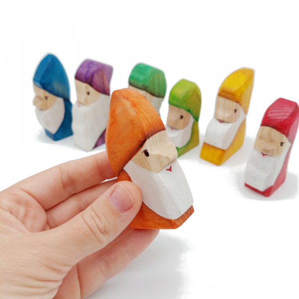 Seven Shaped Wooden Dwarves in Hand - by Good Shepherd Toys