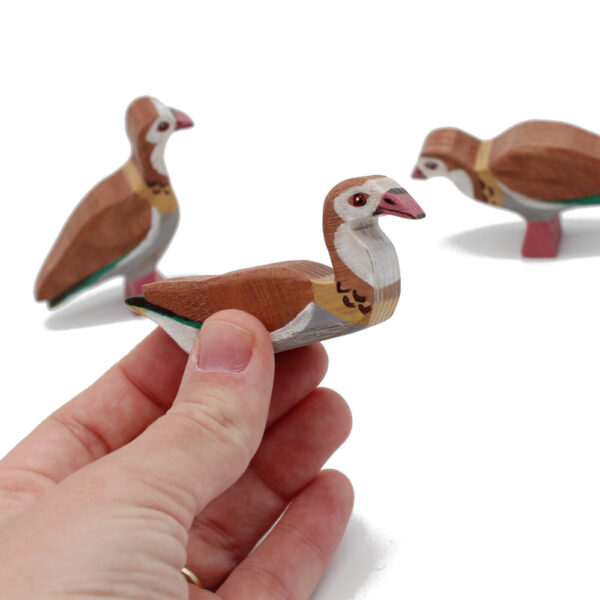 Egyptian Geese Trio Wooden Birds in hand by Good Shepherd Toys