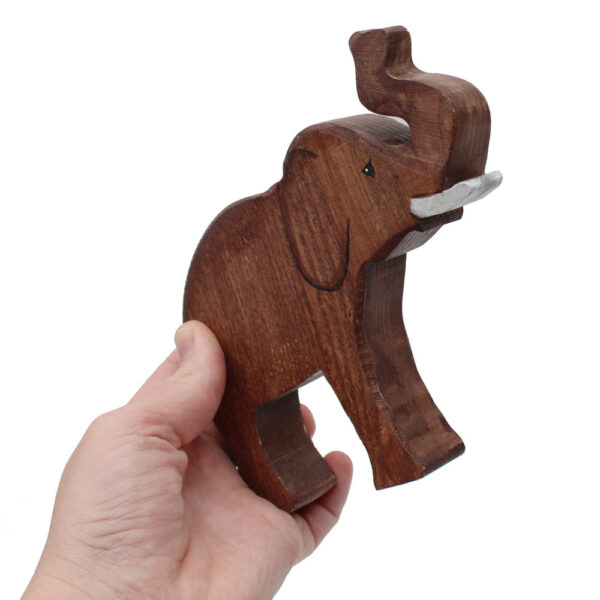 Elephant with Trunk Up Wooden Figure in Hand - by Good Shepherd Toys