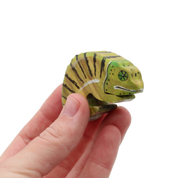 Flap Necked Chameleon Wooden Figure in Hand by Good Shepherd Toys