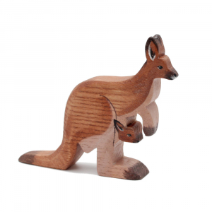 Mother and Child Kangaroo with Wooden Figure