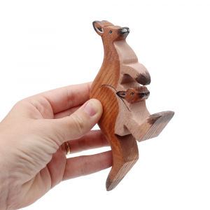 Mother and Child Kangaroo with Wooden Figure