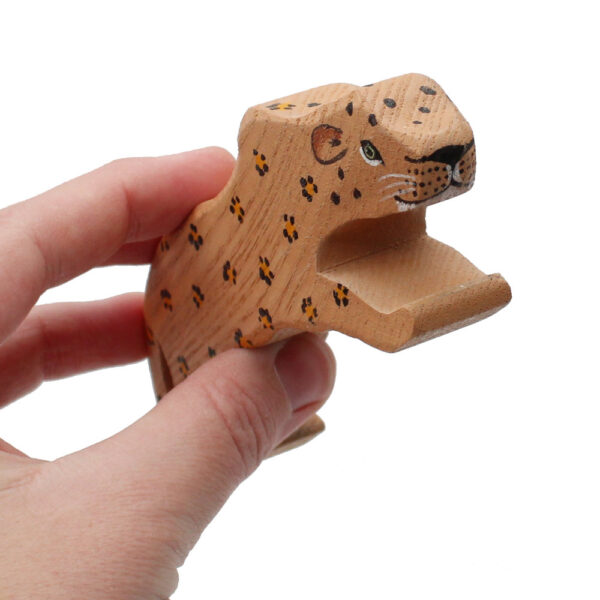 Leopard Stalking Wooden Figure in Hand - by Good Shepherd Toys