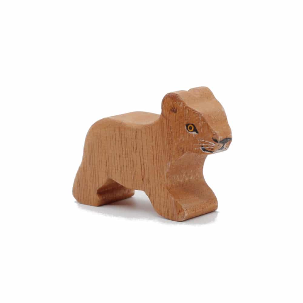 Lion Cub Playing Wooden Figure