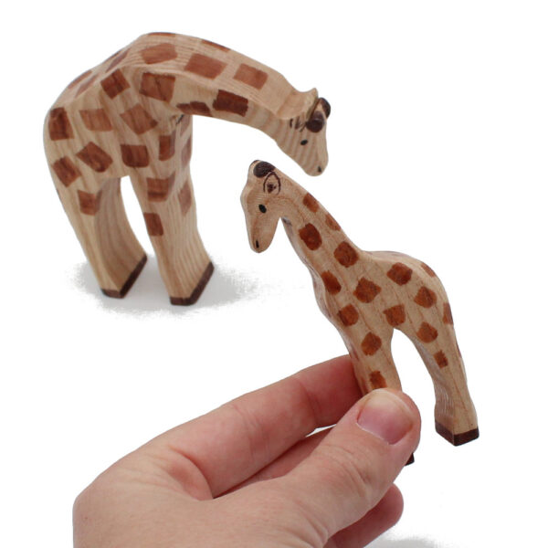 Mother and Child Giraffe Wooden Figures in Hand by Good Shepherd Toys
