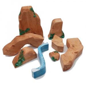 Mossy Rocks and Waterfall Wooden Scenery Set / 8 Pieces