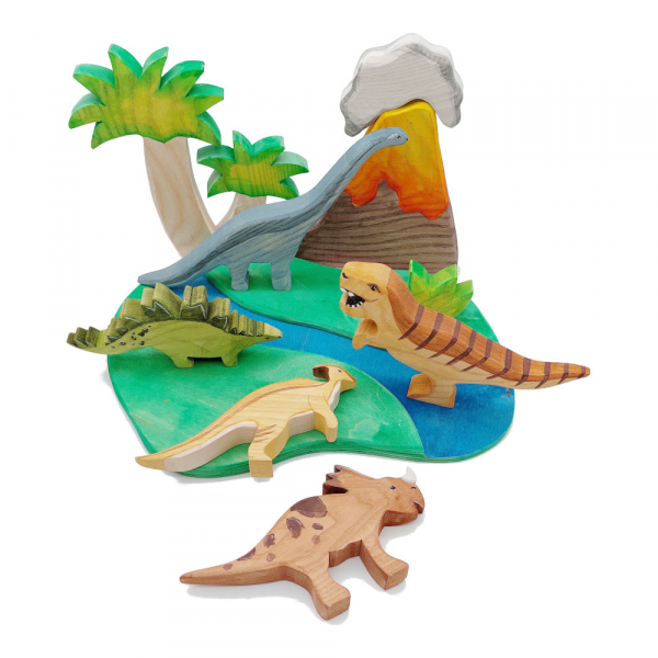Wooden Dinosaur Set Flat-lay - by Good Shepherd Toys